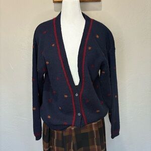 Vintage The Villager Wool Blend Cardigan Sweater Preppy polka dot Small